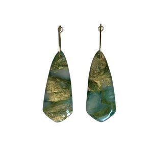 Elegant Gold and Green Dangle Resin Earrings